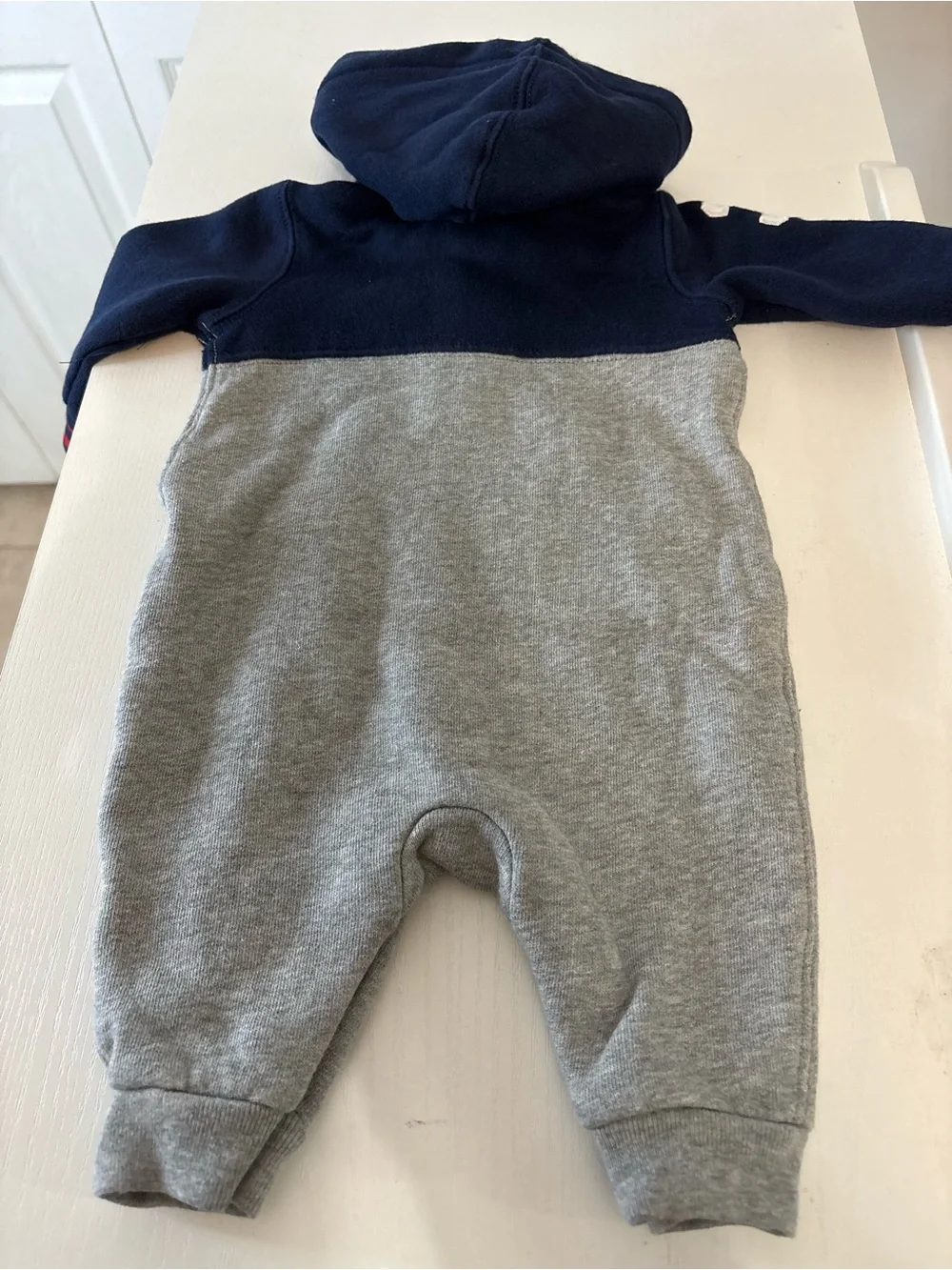 Ralph Lauren Baby Hooded Coverall One Piece Romper 0-3 3 Months Navy Gray Polo